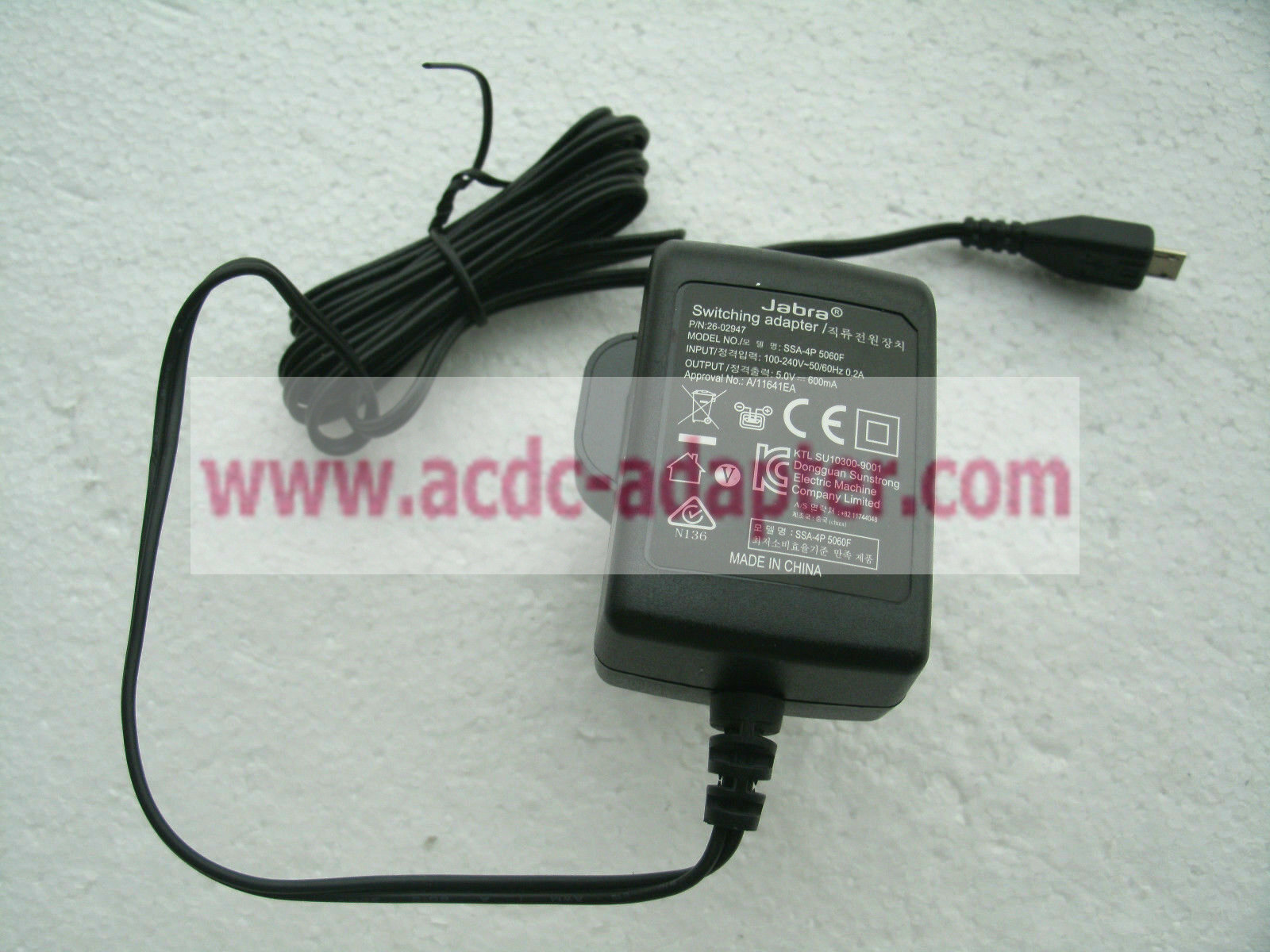 New JABRA SSA-4P 5060F SWITCHING ADAPTER 5V 0.6A 26-02947 power supply charger New JABRA SSA-4P 5060F SWITCHING ADAPTER 5V 0.6A 26-02947 power supply charger
